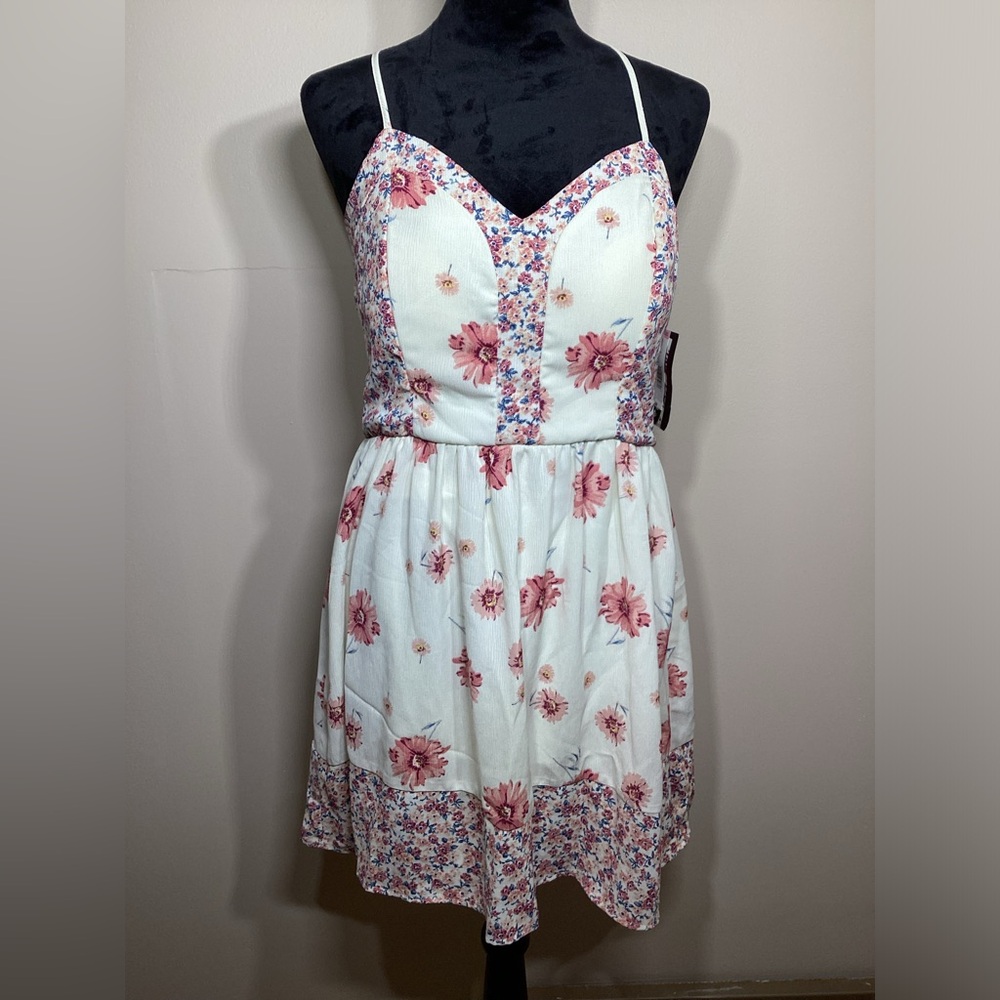 Trixxi Cream and Pink Floral Spaghetti Strap Dress Size 11
